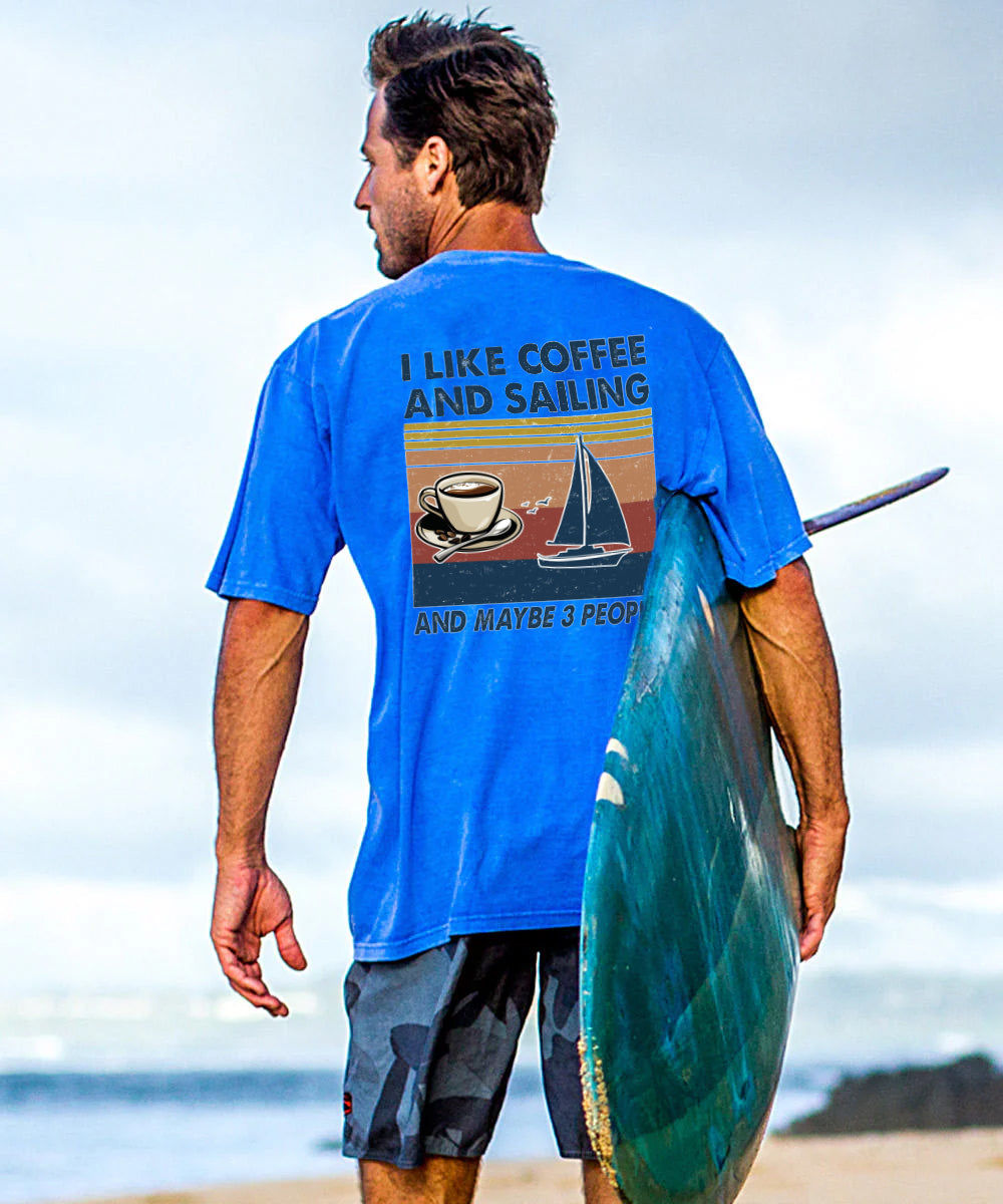 Vacation I Like Coffee And Sailing And Maybe 3 People Men's Cotton T-shirt