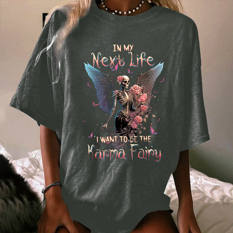KARMA FAIRY SKULL SKELETON ROSE ALL OVER PRINT WOMEN'S T-SHIRT