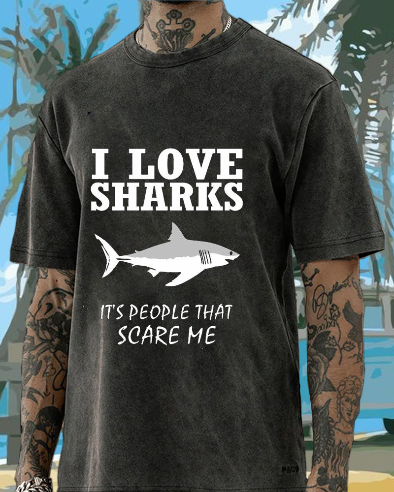 I Love Shark Vacation Washed Men's T-shirt