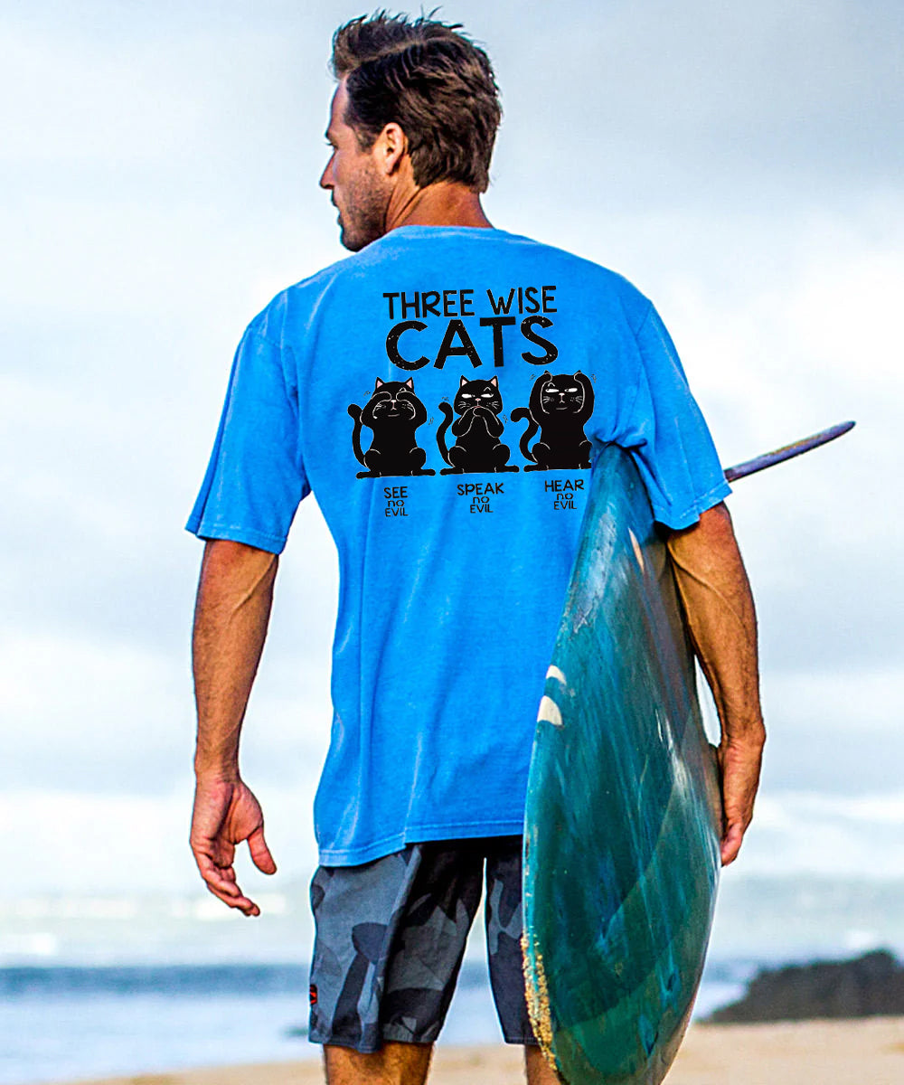 Three Wise Cat Men's Cotton T-shirt