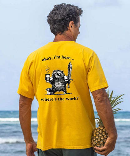 Vacation Okay, I'm Here. Where's The Work Raccoon Men's Cotton T-shirt