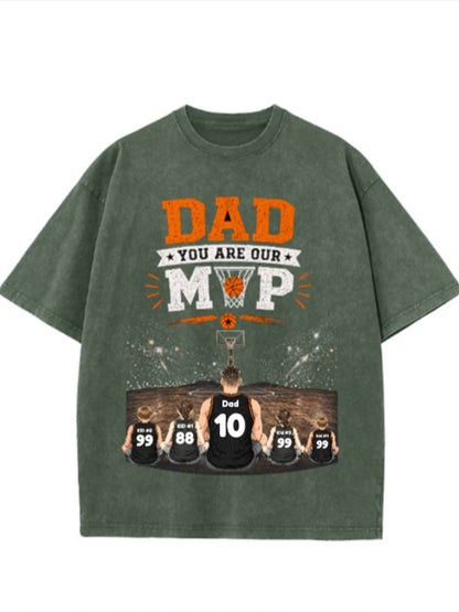 Custom Basketball Dad T-Shirt, Personalized Dad & Kids Names Jersey Number Shirt, Vintage Washed Family Basketball Gift