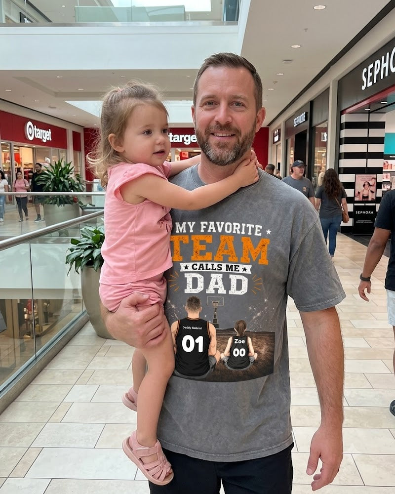 🏀 The Best Team Calls Me Dad | Personalized With Your Kids' Names & Jersey Numbers | Vintage Washed Father's Day Gift