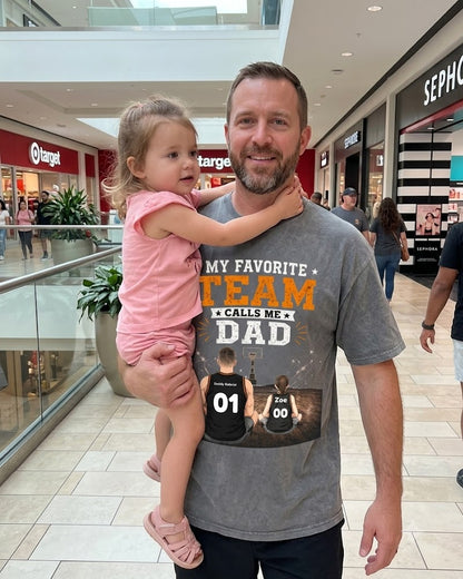 🏀 The Best Team Calls Me Dad | Personalized With Your Kids' Names & Jersey Numbers | Vintage Washed Father's Day Gift