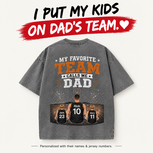 The Best Team Calls Me Dad | Personalized With Your Kids' Names & Jersey Numbers | Vintage Washed Father's Day Gift