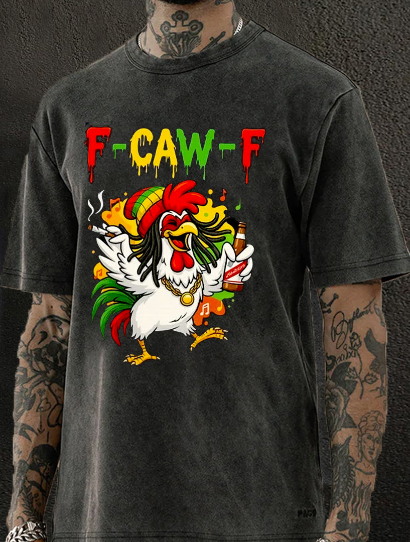 F-Caw-F Party Rooster Washed Men's T-shirt