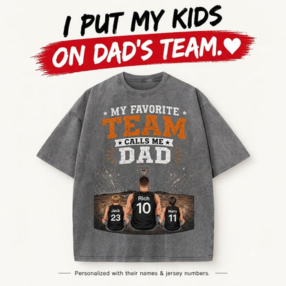The Best Team Calls Me Dad | Personalized With Your Kids' Names & Jersey Numbers | Vintage Washed Father's Day Gift