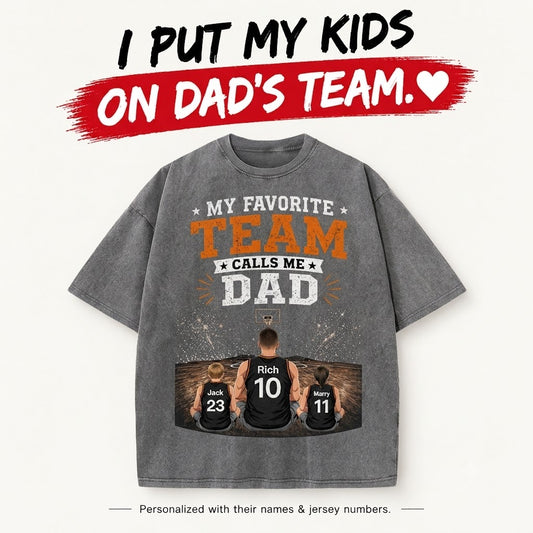 The Best Team Calls Me Dad | Personalized With Your Kids' Names & Jersey Numbers | Vintage Washed Father's Day Gift
