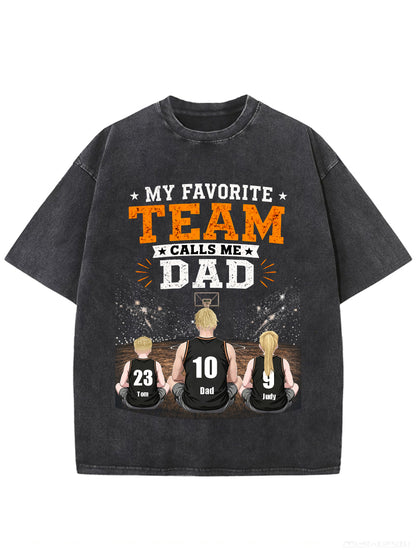 Custom Basketball Dad T-Shirt, Personalized Dad & Kids Names Jersey Number Shirt, Vintage Washed Family Basketball Gift