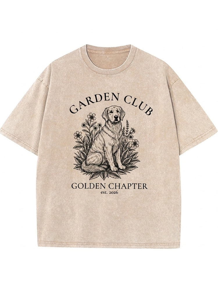 Golden Retriever Gardening Washed Men's T-shirt