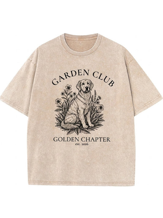 Golden Retriever Gardening Washed Men's T-shirt