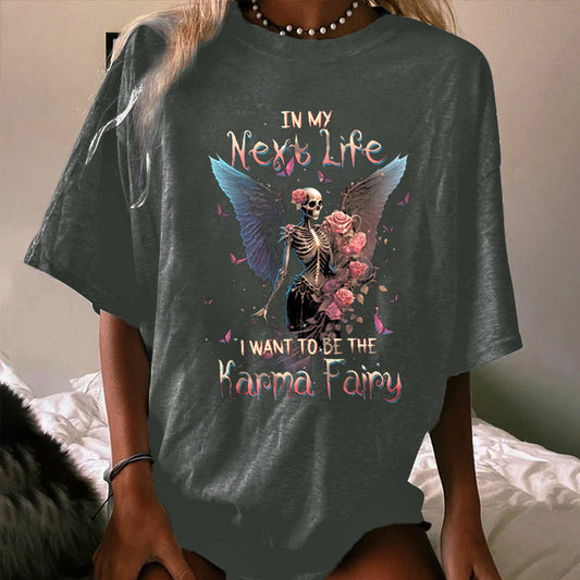 KARMA FAIRY SKULL SKELETON ROSE ALL OVER PRINT WOMEN'S T-SHIRT