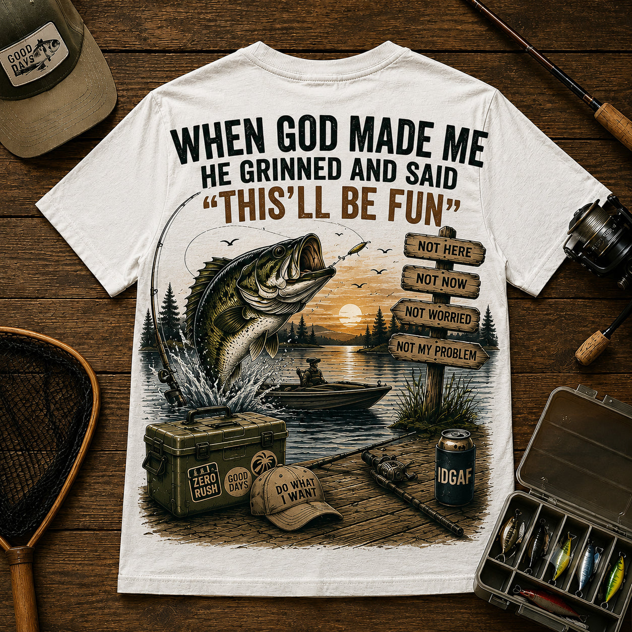 WHEN GOD MADE ME HE GRINNED AND SAID THIS'LL BE FUN Fishing Men's T-shirt