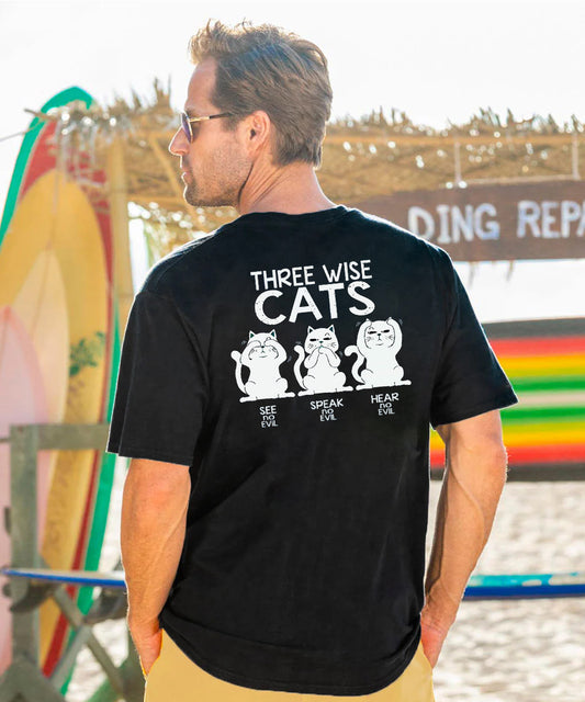Three Wise Cat Men's Cotton T-shirt
