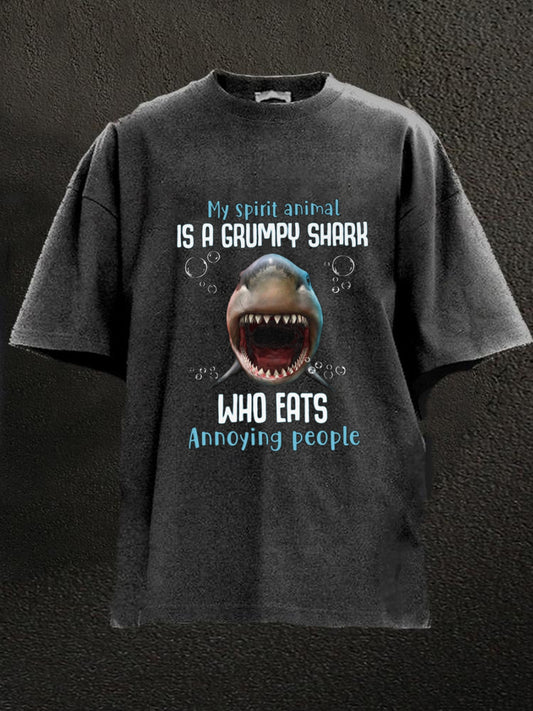 Grumpy Shark Vacation Washed Men's T-shirt
