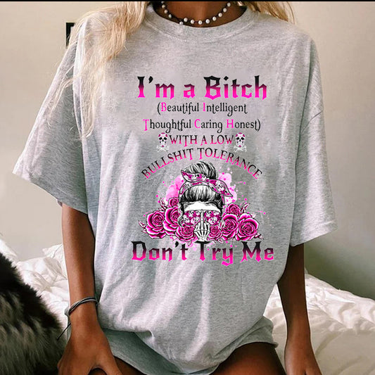 I'M A B DON'T TRY ME ROSE MESSY BUN ALL OVER PRINT WOMEN'S T-SHIRT