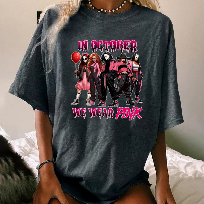 Halloween In October We Wear Pink Horror Friends WOMEN'S T-SHIRT