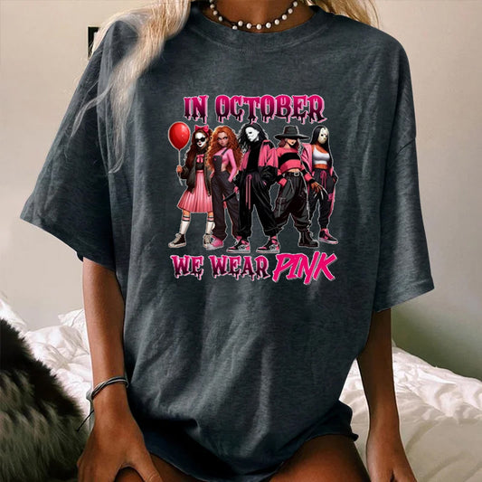 Halloween In October We Wear Pink Horror Friends WOMEN'S T-SHIRT