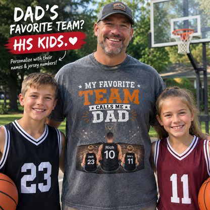 The Best Team Calls Me Dad | Personalized With Your Kids' Names & Jersey Numbers | Vintage Washed Father's Day Gift