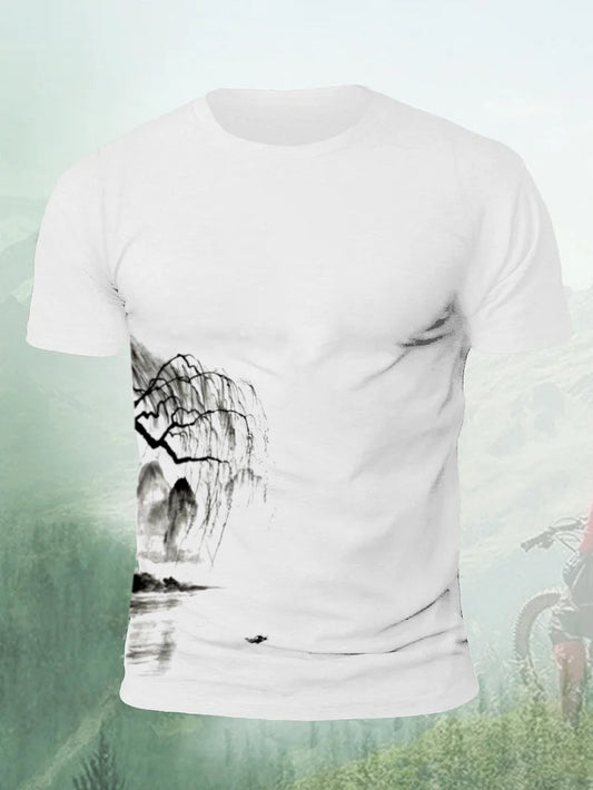 Chinese Ink Willow Tree Painting Men's T-shirt