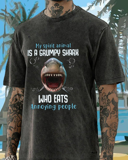 Grumpy Shark Vacation Washed Men's T-shirt