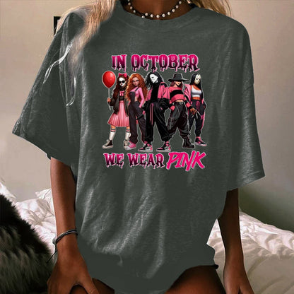Halloween In October We Wear Pink Horror Friends WOMEN'S T-SHIRT