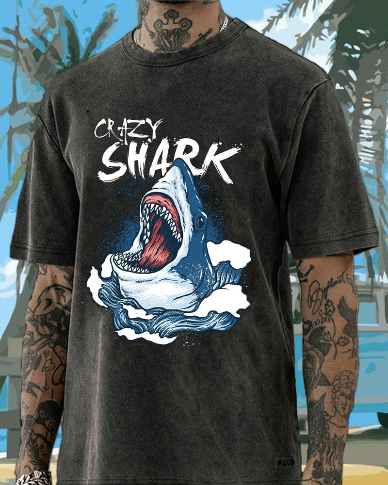 Crazy Shark Vacation Washed Men's T-shirt
