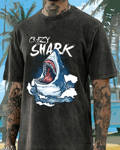 Crazy Shark Vacation Washed Men's T-shirt