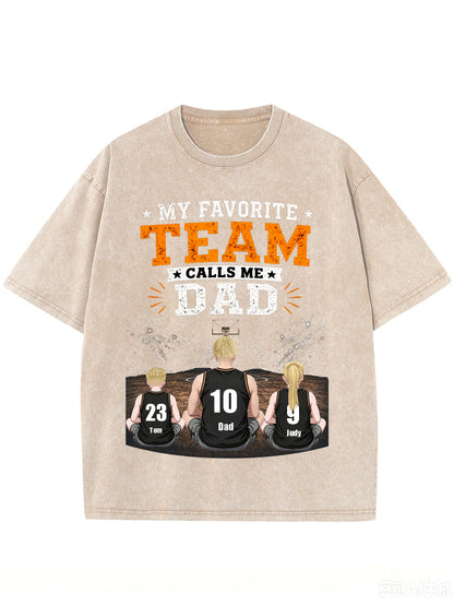 Custom Basketball Dad T-Shirt, Personalized Dad & Kids Names Jersey Number Shirt, Vintage Washed Family Basketball Gift
