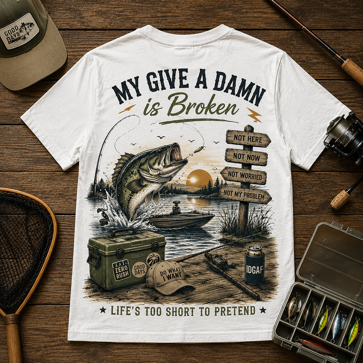 My Give A Damn Is Broken Fishing Men's T-shirt