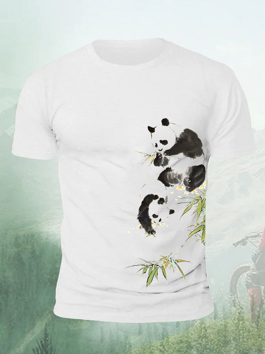 Panda Eats Bamboo Chinese Ink Painting Men's T-shirt