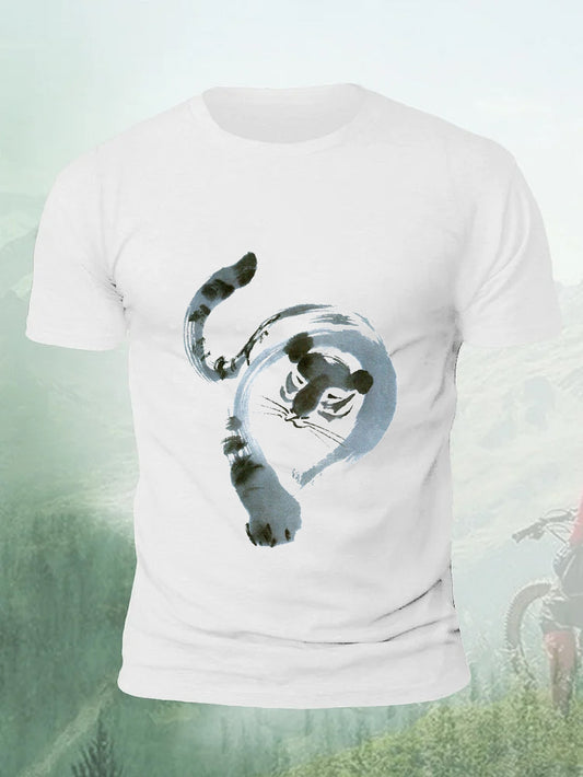 The Tiger Goes Down The Mountain Chinese Ink Painting Men's T-shirt
