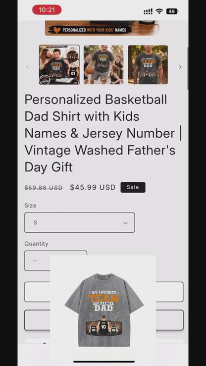 🏀 The Best Team Calls Me Dad | Personalized With Your Kids' Names & Jersey Numbers | Vintage Washed Father's Day Gift
